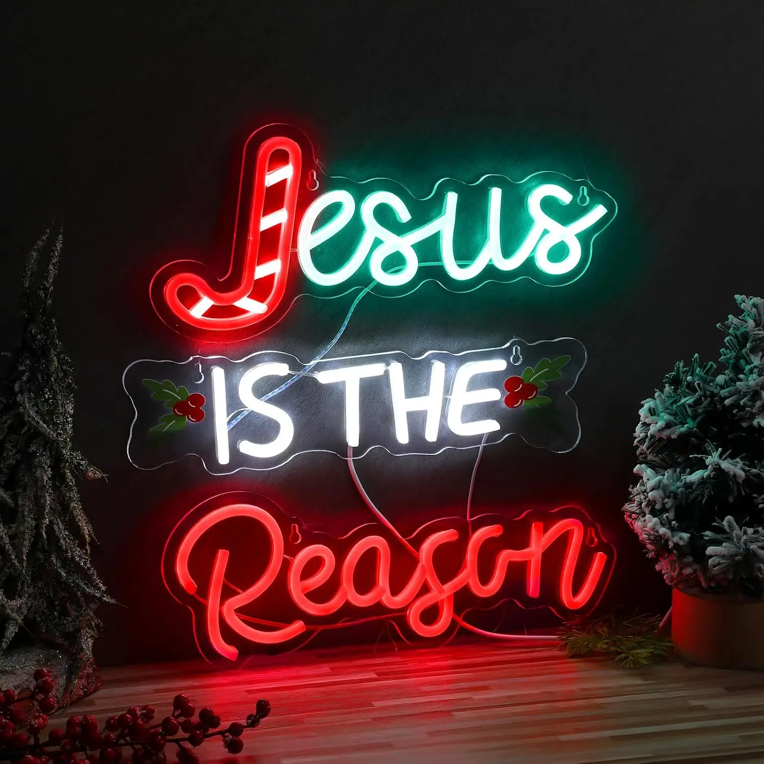 Jesus Is The Reason Neon Sign Christmas LED Sign Neon Light USB for Ceremony Party Bar Home Birthday Bible Church Decor Gift