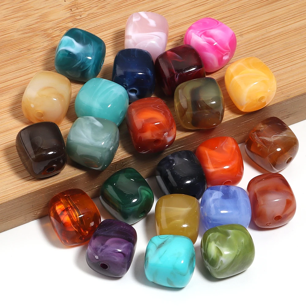10pcs/lot Imitation Jade Stone Acrylic Beads Dual Color Square Loose Spacer Beads For Jewelry Making Diy Bracelet Keychain Charm