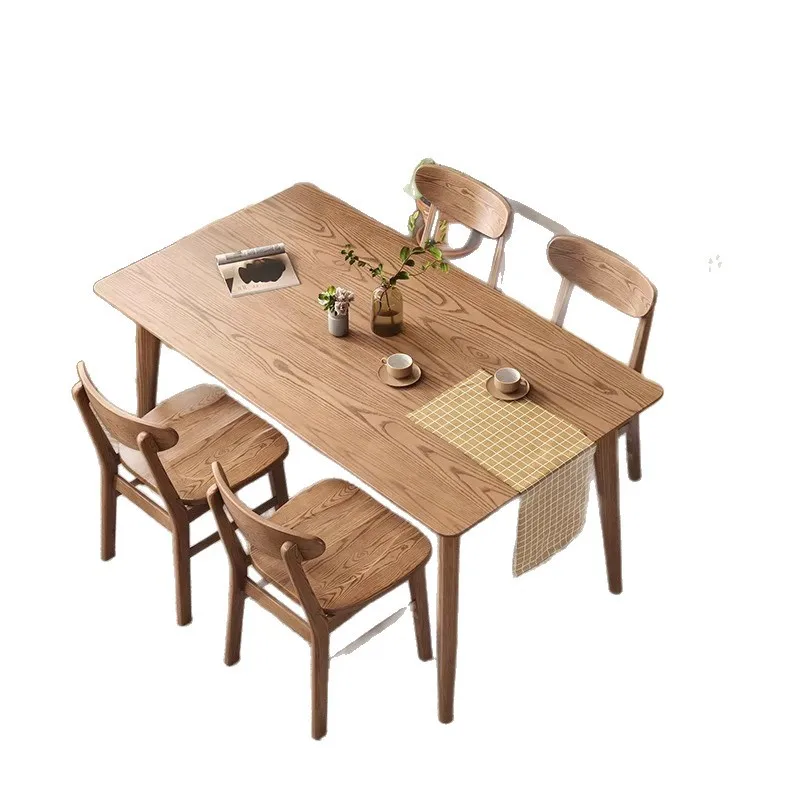 

Nordic all-solid wood dining table small apartment household rectangular Japanese dining table ash wood log table and chair