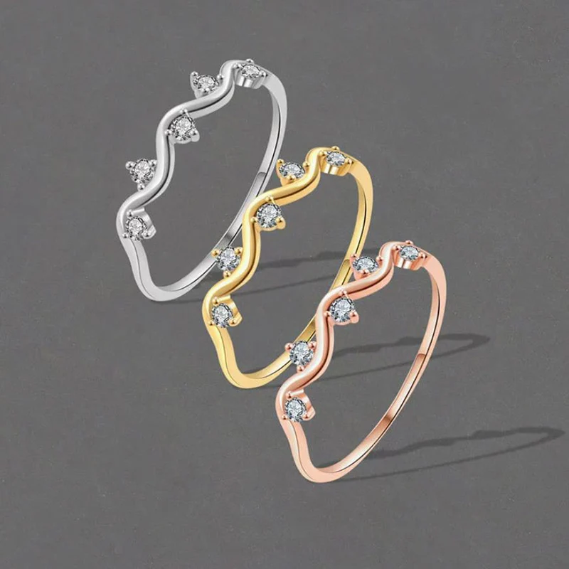 New Japanese and Korean Niche Tree Branch Ring Simple and Fashionable Wave Zircon Tail Rings For Women KOFSAC