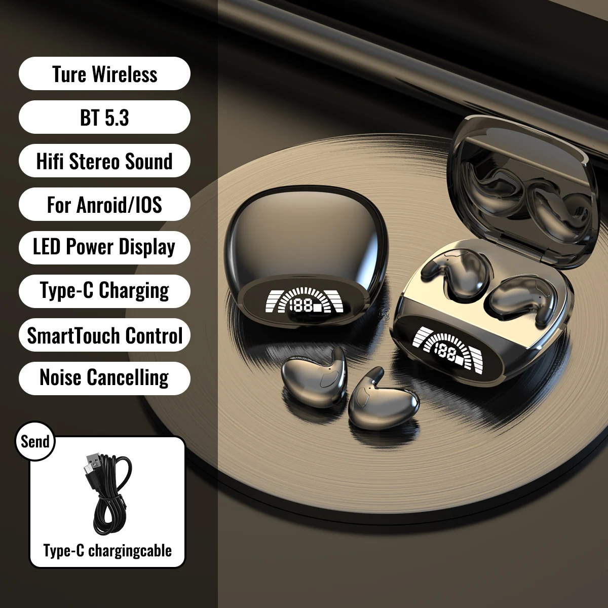 MD528 スリープワイヤレスイヤホン TWS Bluetooth 対応 5.2 隠し