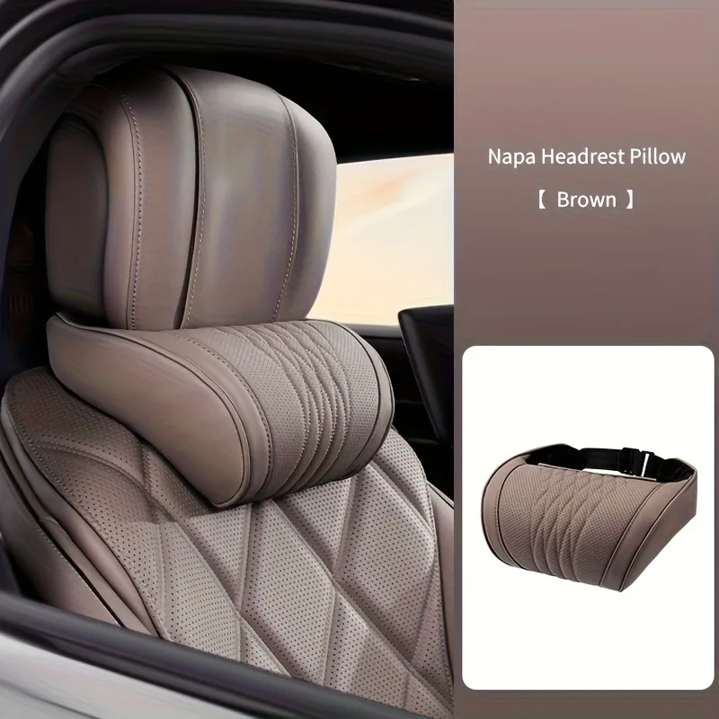 1 Stück Luxus-Auto-Nappa-Kopfstütze Nackenstützkissen Taillenkissen Komfortables Atmungsaktives Taillen- und Nackenstützkissen für Alle Jahreszeiten – Detail 6