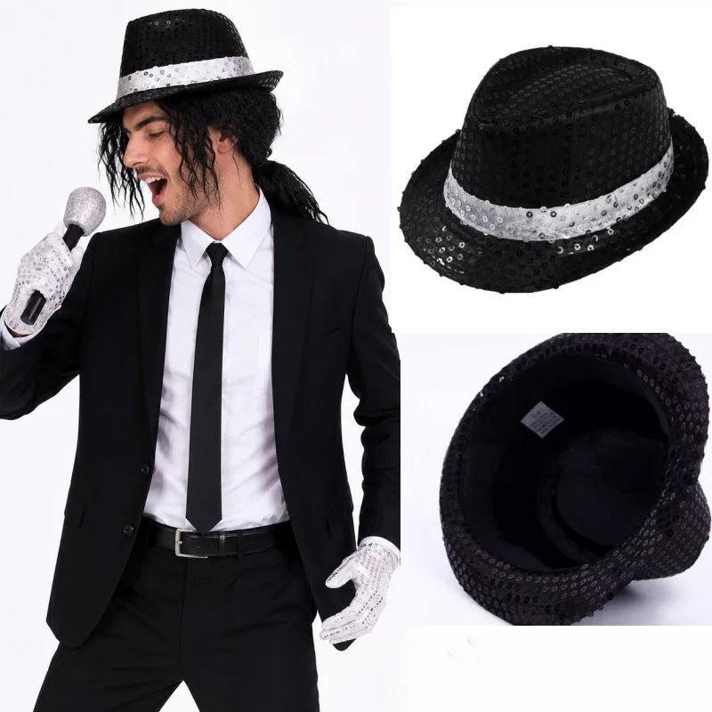 Unisex Pailletten Party Hut Bühne Dance Show Hip Hop Jazz Hut Glitter Cowboy Leistung Kostüm Requisiten Glänzende Perlen Zauberer Kappen – Detail 3