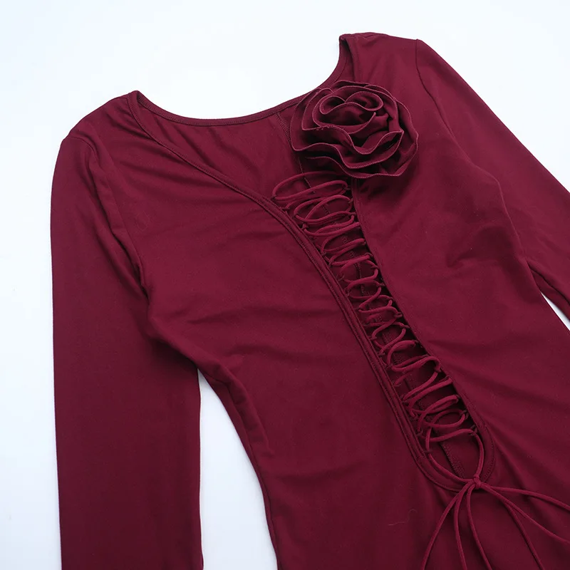 เดรสยาวผู้หญิง ฤดูใบไม้ผลิ ฤดูร้อน 2026 แฟชั่นฤดูใบไม้ร่วง แขนยาว ผูกเชือก เซ็กซี่ หรูหรา สำหรับงานเลี้ยงตอนเย็น ทรงเข้ารูป ยืดได้