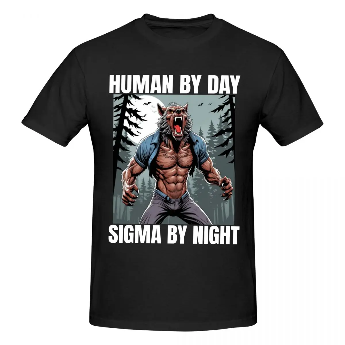 Men Human By Day Sigma By Night Funny Wolf T Shirt Vintage O-neck Cotton T Shirt Homme