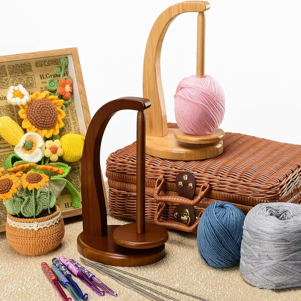 1 Pcs 360° Rotation Spinner Wooden Yarn Holder Rotation Spinner Rotating spool winding machine Spinning and knitting tools