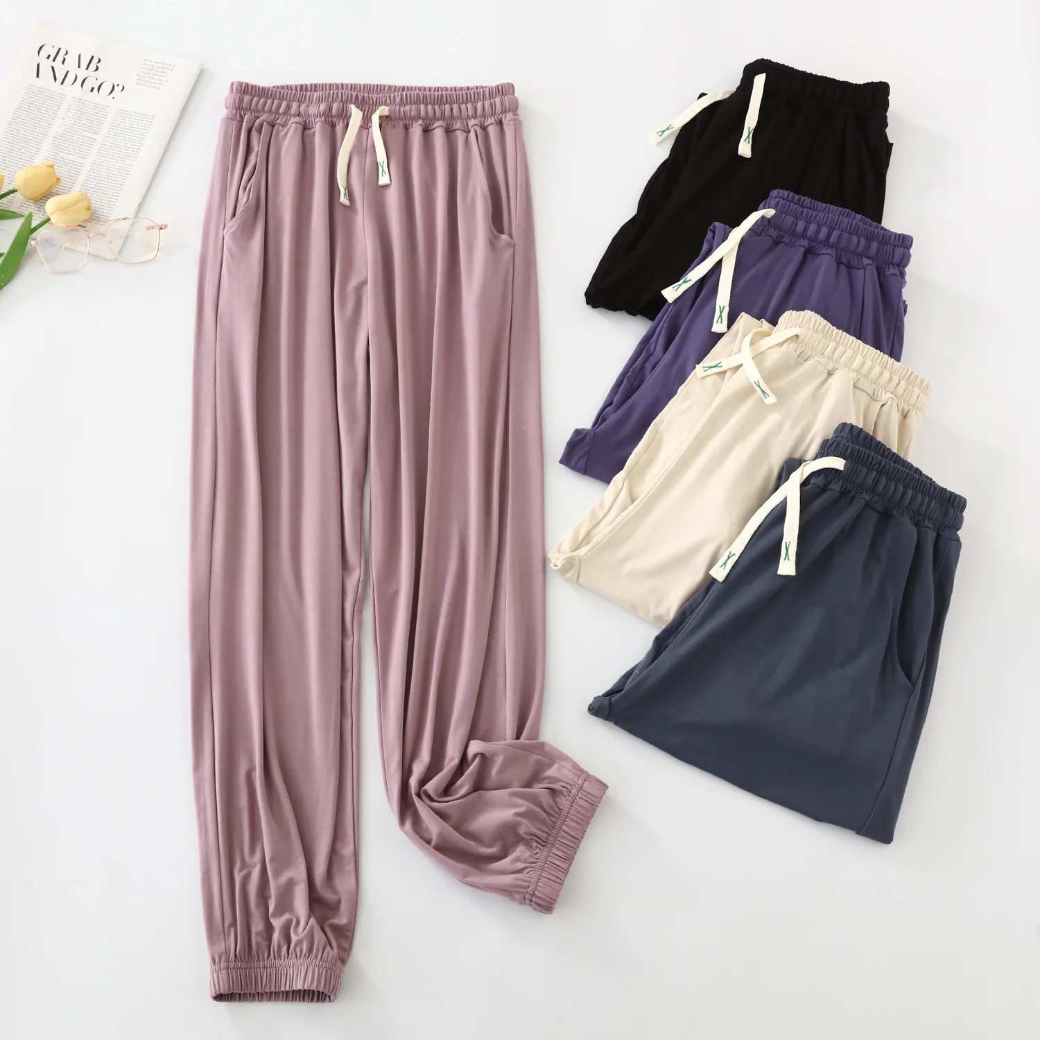 Pantaloni con risvolto modale pantaloni estivi da donna Plus size pantaloni larghi Casual alla caviglia danza palestra