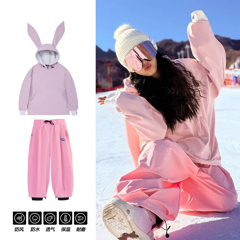 

Милый ветровой уличный лыжный костюм из 2 предметов, ветрозащитный водонепроницаемый тренировочный костюм, флисовый теплый зимний костюм, мужской и женский