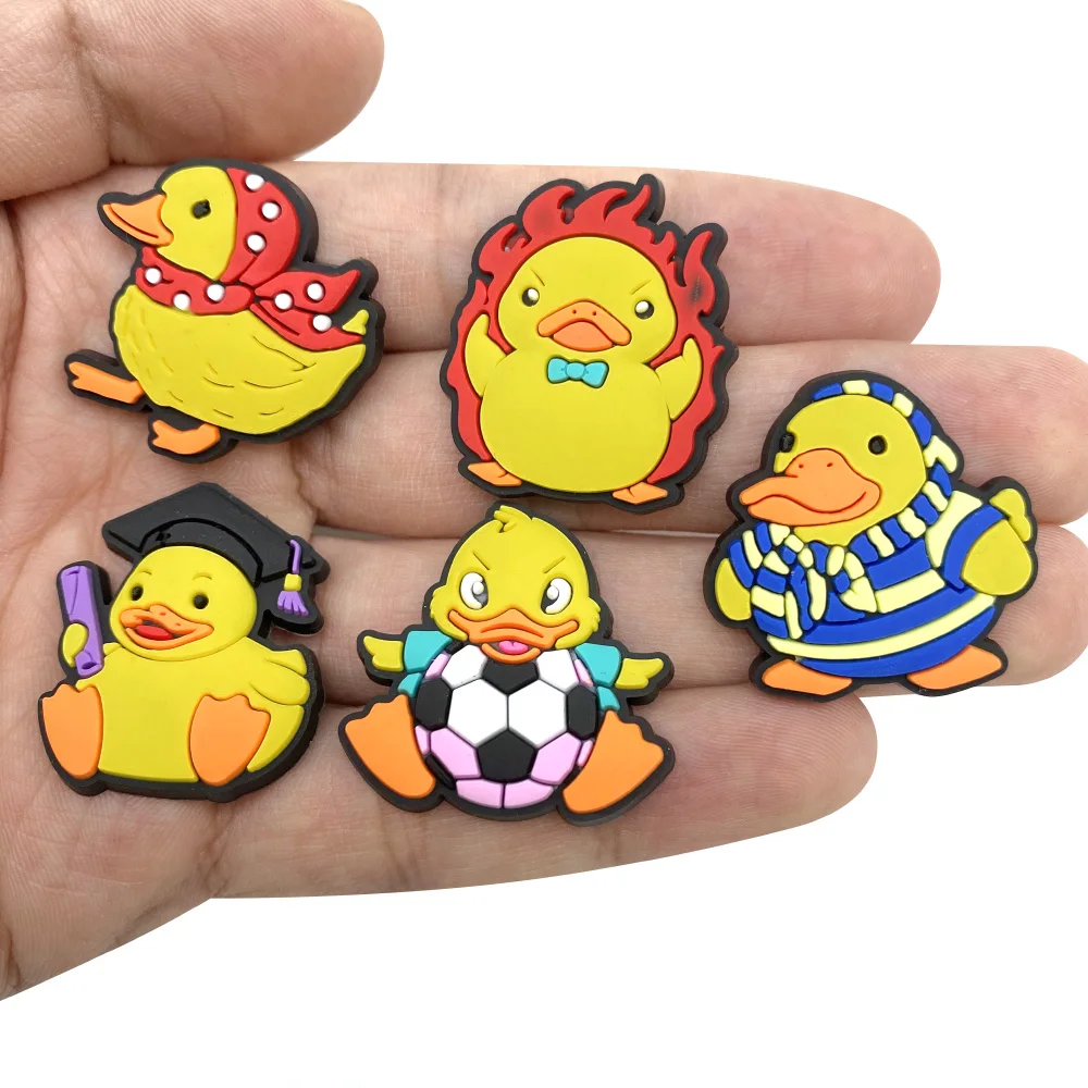 New Arrival 18-100Pcs Swimming Duck PVC Shoe Charms Lovely Slipper Button Decorations DIY Boys Girls Wristband
