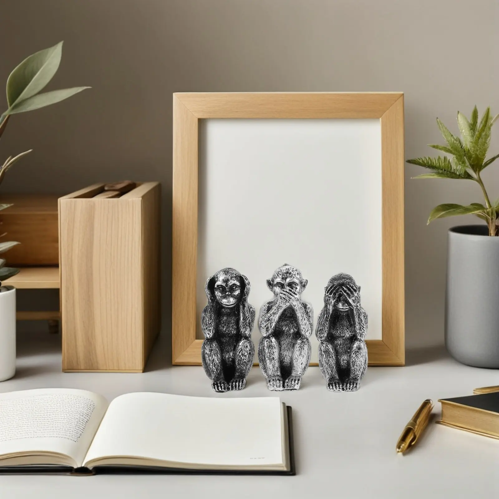 Ensemble de figurines de singe en résine, 3 pièces, élégantes, robustes, miniatures, statues d'animaux en résine, décor symbolique de pleine conscience pour le bureau