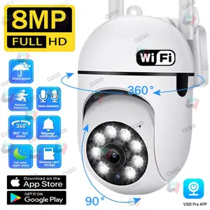 Bilashmart 8MP Wifi Surveillance Camera Wireless Security PTZ IP Camera Color Night Vision AI Human Tracking CCTV Camera 4X Digital Zoom
