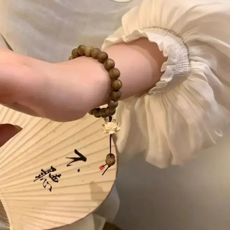 로터스 샌달우드 뱅글 우드 비즈 스트랜드 팔찌 그린 천연 샌달우드 팔찌 탄성 수공예 묵주 쥬얼리