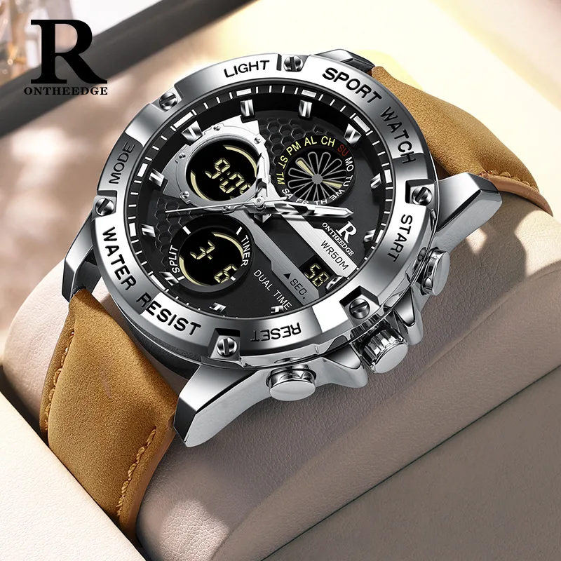 

Мужские модные кварцевые часы с ремешком из натуральной кожи — многофункциональные и водонепроницаемые