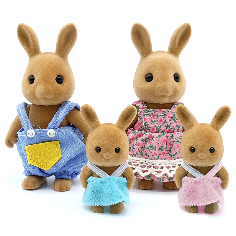 

Набор из 4 миниатюрных кукол-кроликов для семьи, коллекционные флокированные куклы для кукольного домика с съемной одеждой