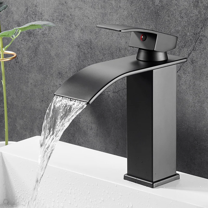 

Household Waterfall Wash Basin Stainless Steel High And Low Faucet Black Hot And Cold Toilet Wash Basin Bathroom