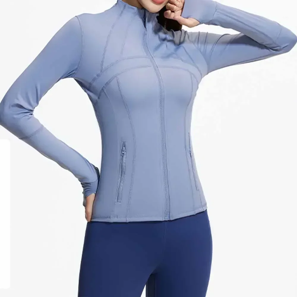 L Nuova giacca da donna per abbigliamento da yoga da corsa con tasca elastica traspirante per fitness con cuciture autunnali e invernali