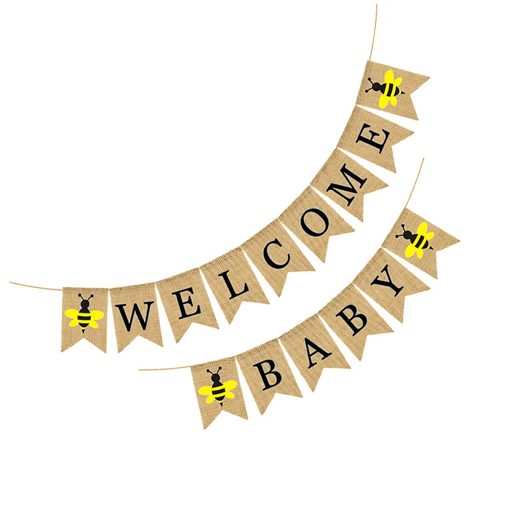 1Set Birthday Celebration Banner Cartoon Swallowtail Linen Hanging Ornament Easy Assemble Birthday Banner