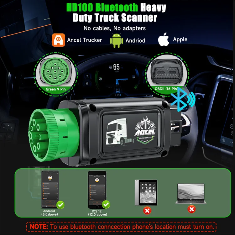 ANCEL HD100 Truck Tester Di esel Mechanical Diagnosis Tool OBDII Engine Diagnosis Mobile Version