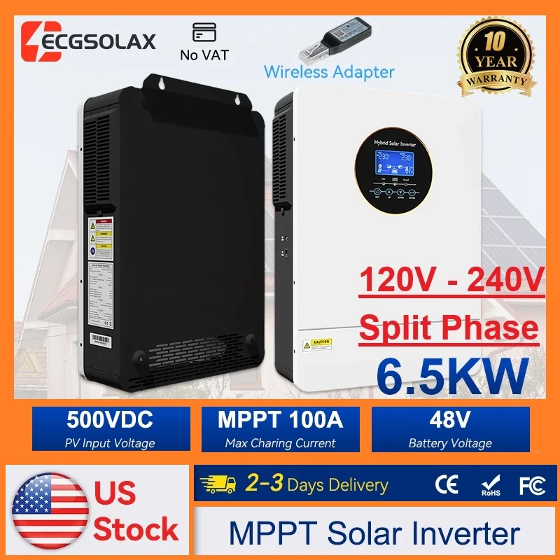 ECGSOLAX Us 6.5KW Hybrid Solar Inverter Pure Sine Wave 48V 120V 240VOff Grid Inverter 100A MPPT Solar Split Phase Inverter