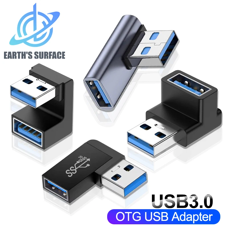 USB 3.0 Male to Female Right Angle Extension Adapter 90 Degree USB Connector Upward Elbow Adapter 10Gbps For Laptop PC Converter
