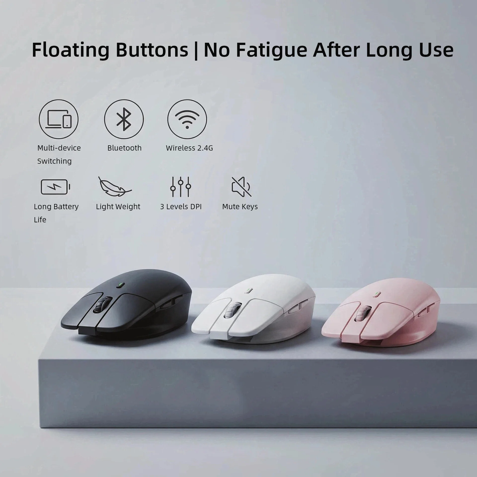 Floating Buttons Wireless 2.4G Bluetooth Mouse Rechargeable Light Weight Reduces Finger Pressure Office Use For Small Hand