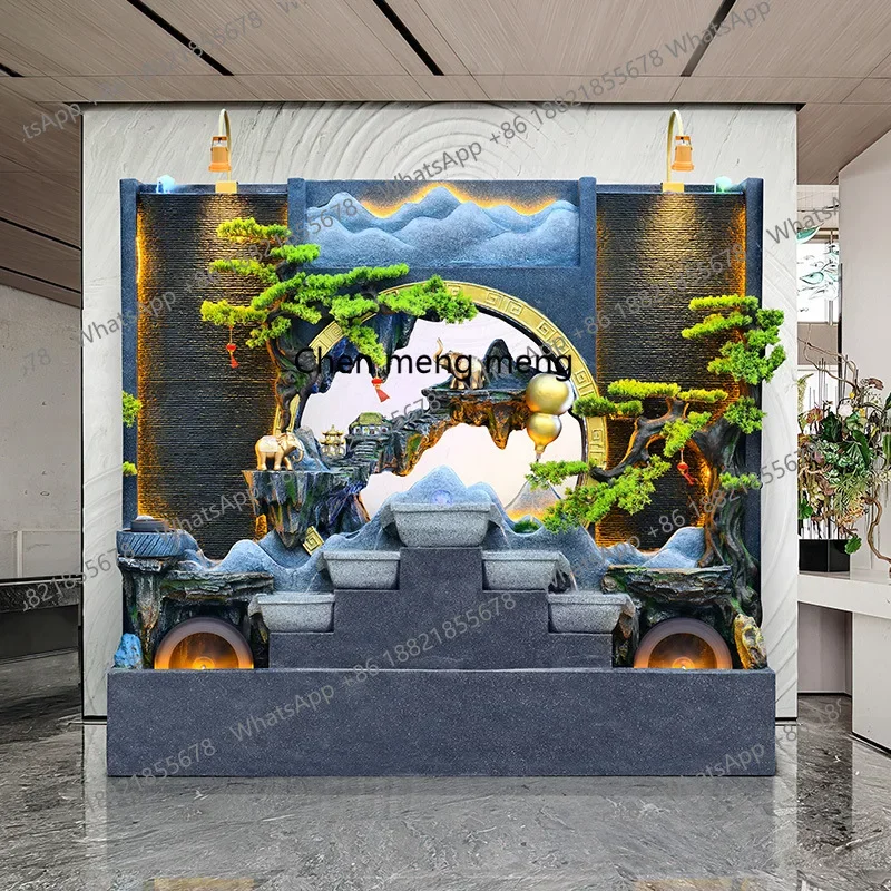 A74Large water curtain wall, partition rockery fountain, landscape courtyard outdoor lucky feng shui wheel ornament