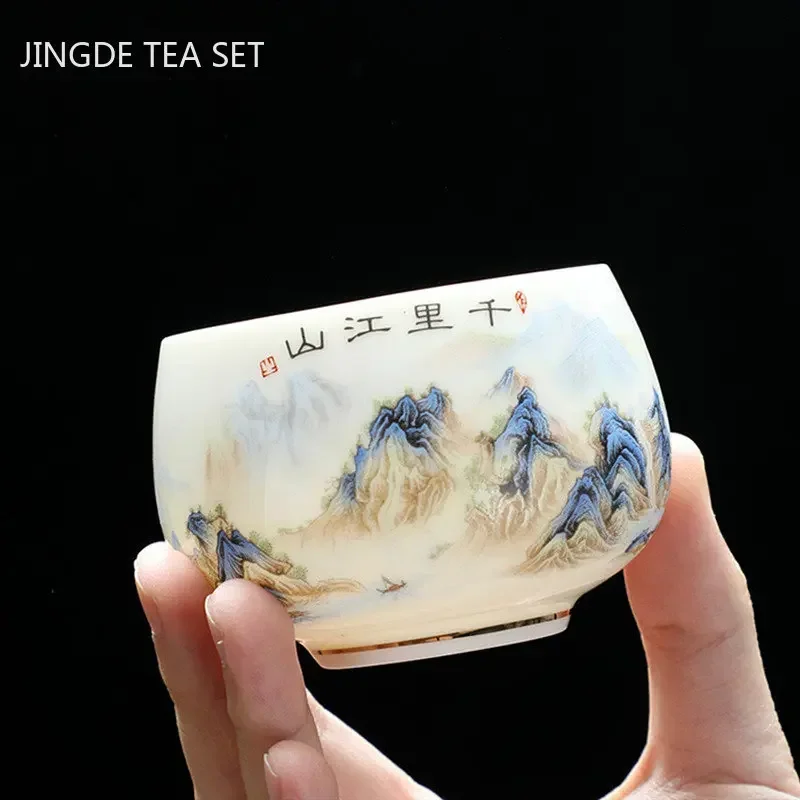 Exquisite Lamb Fat Jade White Porcelain Tea Cup Handmade Portable Ceramic Teacup Customized Tea Set Personal Master Cup