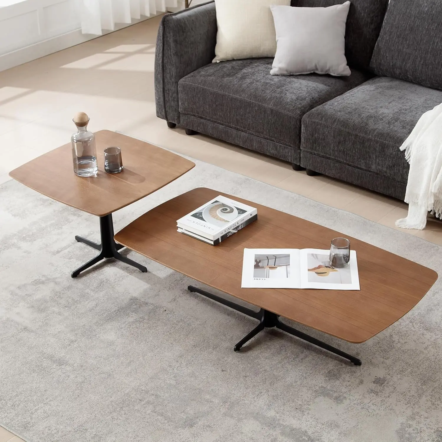 Nesting Coffee Table Set of 2 Modern Sofa End Table Side 47