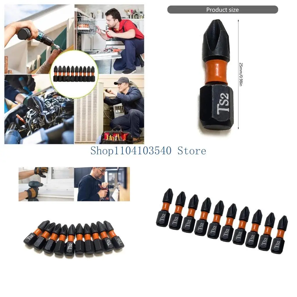 02DC 10 個クロスヘッドドライバービットセット電気技師用 1/4 インチ六角シャンク磁気クロスドライバードリルビット