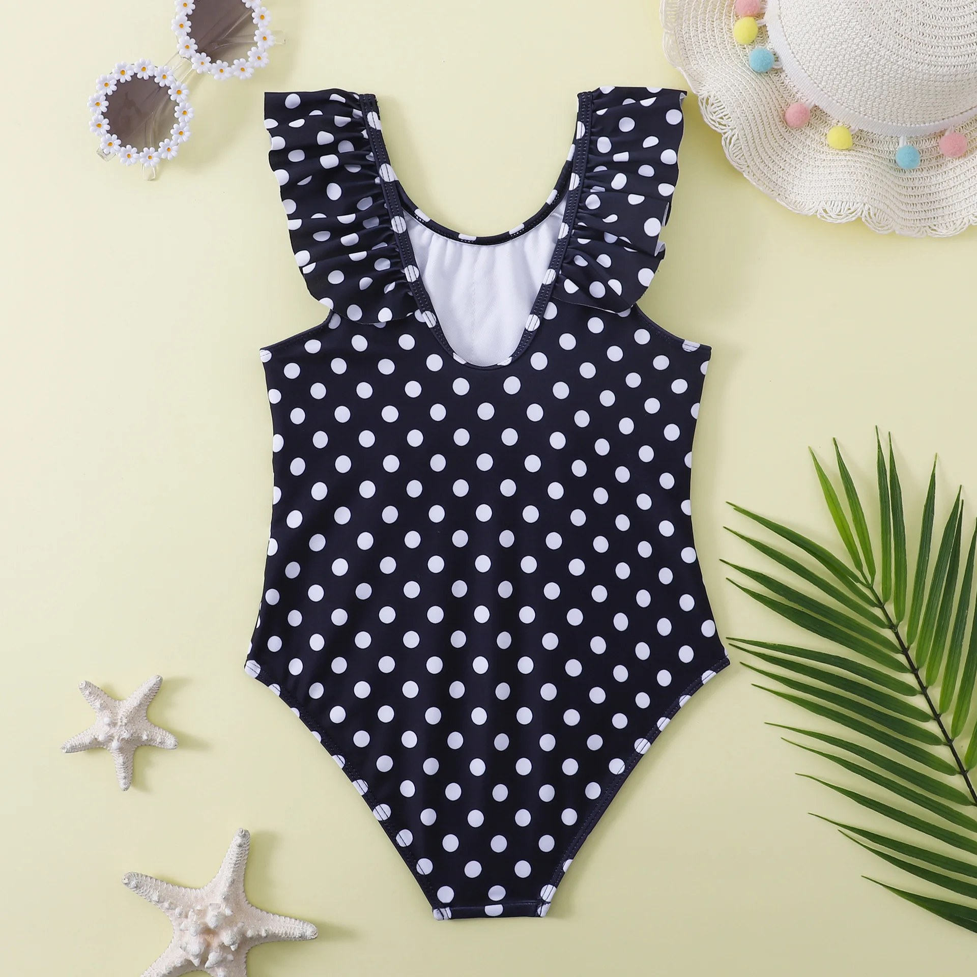 Retro Teenage Girls One Piece Swimsuit 7-12 Years Kids Polka Dot Print Swim Suit Ruffled Swimwear Beachwear Bathing Suits Summer