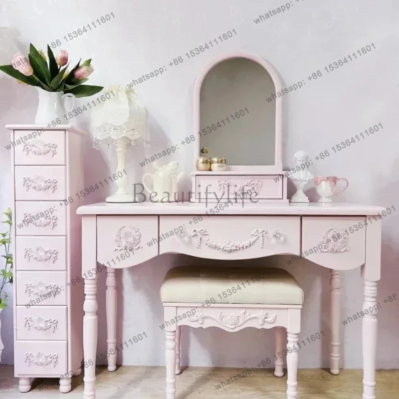 yj57 Girls Wood Modern Vanity Table Storage Mirror Drawers Luxury Bedroom Dressers Space Saving Penteadeira Quarto Furniture