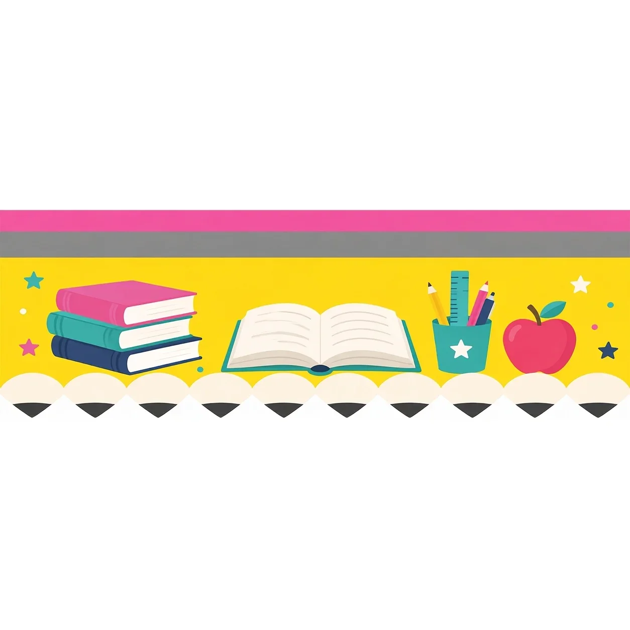 One tablecloth table skirt - School Re-entry Theme - Book, Pencil, Can, Apple, Star Pattern Tablecloth