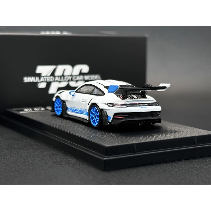 TPC 1:64 992 GT3RS White Blue Wheel Hub Diecast Diorama Car Model Collection Miniature Toy