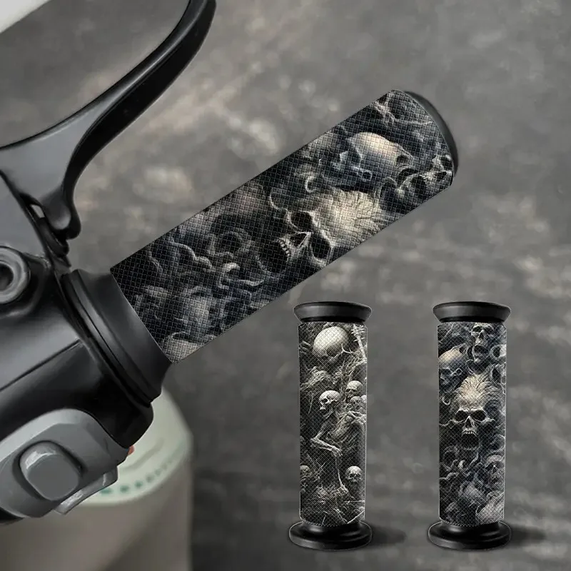 2Pcs Dark Skull Handlebar Vinyl Decals, Waterproof Anti‑Slip Stickers for Motorcycle Scooter Bicycle, Ideal Halloween Gift