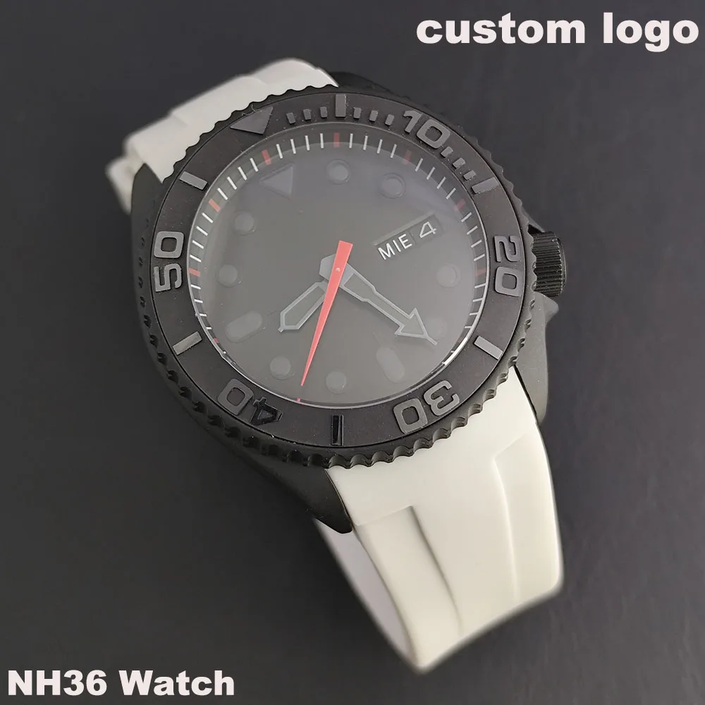 

Часы NH36, 6-часовой циферблат с датой, подходит для мужских часов NH36, сапфировое стекло, резиновый ремешок
