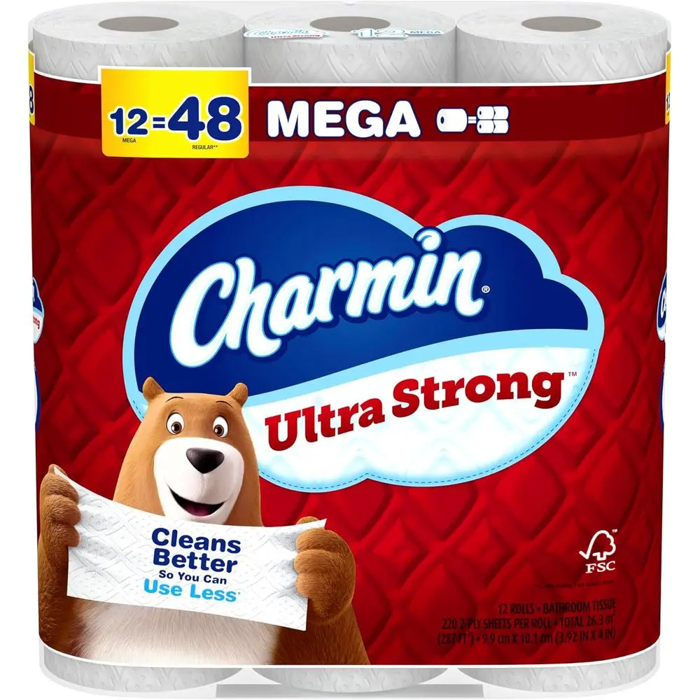 Papel Higiénico Ultra Resistente Mega Rolls, Paquete de 12, Equivalente a 48 Rollos Estándar, 2 Capas