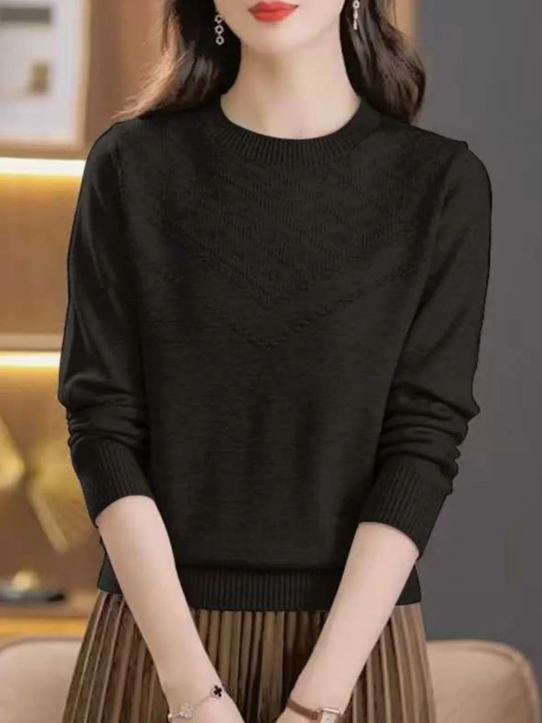 Suéter de Lã Tricotado Estilo Coreano para Mulheres, sso e Solto, Com Decote Redondo, Confortável e Respirável para o Inverno