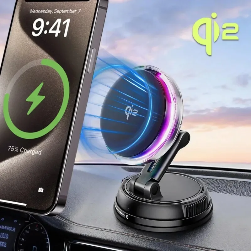 

Car Mount Charger Magsafe 15W Fast Charging LED Magnetic Wireless Car Chargers Air Vent Phone-Cooling Fan Holders for iPhone