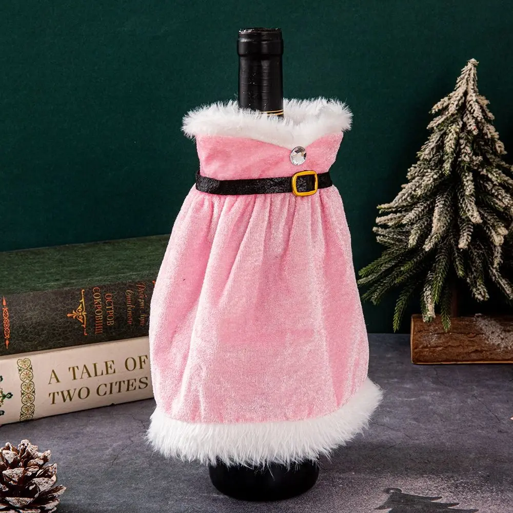 2 Pcs Creative Christmas Wine Bottle Cover High Grade Fancy Christmas Decoration Supplies Cute Pink Velvet Dress