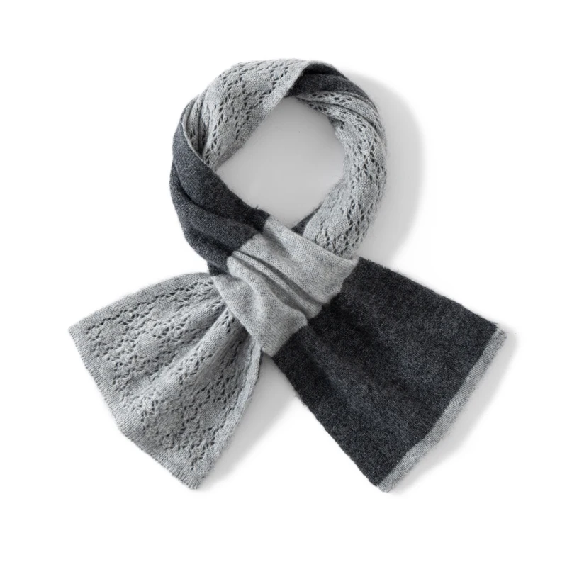 Women's 100% Cashmere Scarf Color-Blocked Perforated Pearl Winter Neck Protection 3-Color Patchwork Cross Couple's Accessory