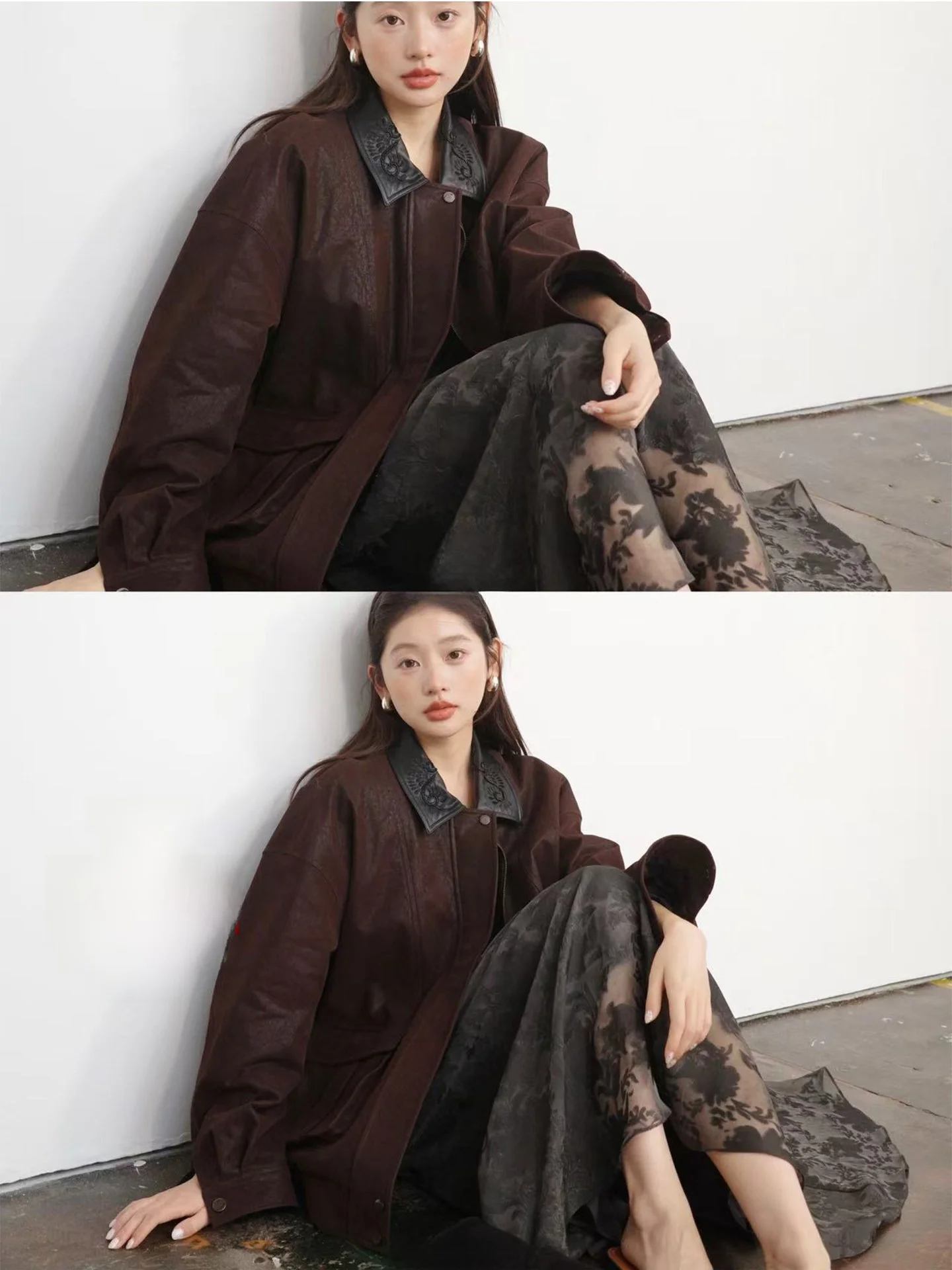 

Slimming Effect Independent Bug 25aw "90's" Cotton Lined Leather Jaet American Retro Collar Long Sve Women's Coat