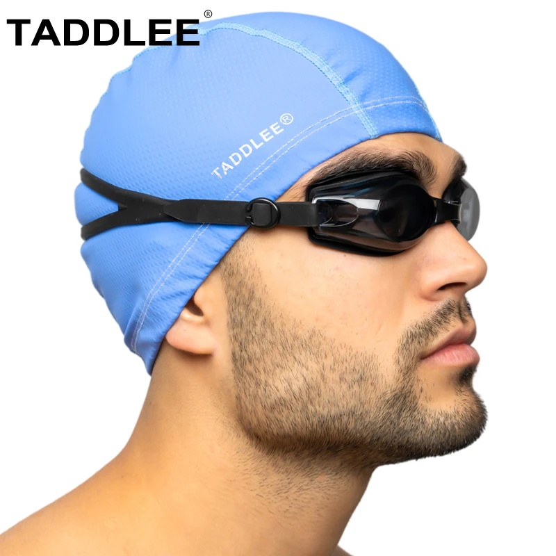 Taddlee Men Swimming Cap Silicone Swimmers Caps Swim Hat PU Fabric Pool Waterproof Adult Large Size Outdoor Swim Accessories