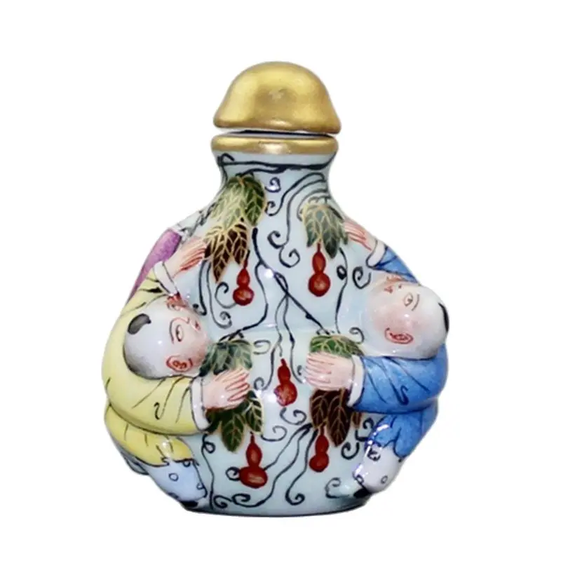 

vintage Chinese famille rose porcelain snuff bottle gold gilding children statue gifts snuffbox peking fine gift hobby collect