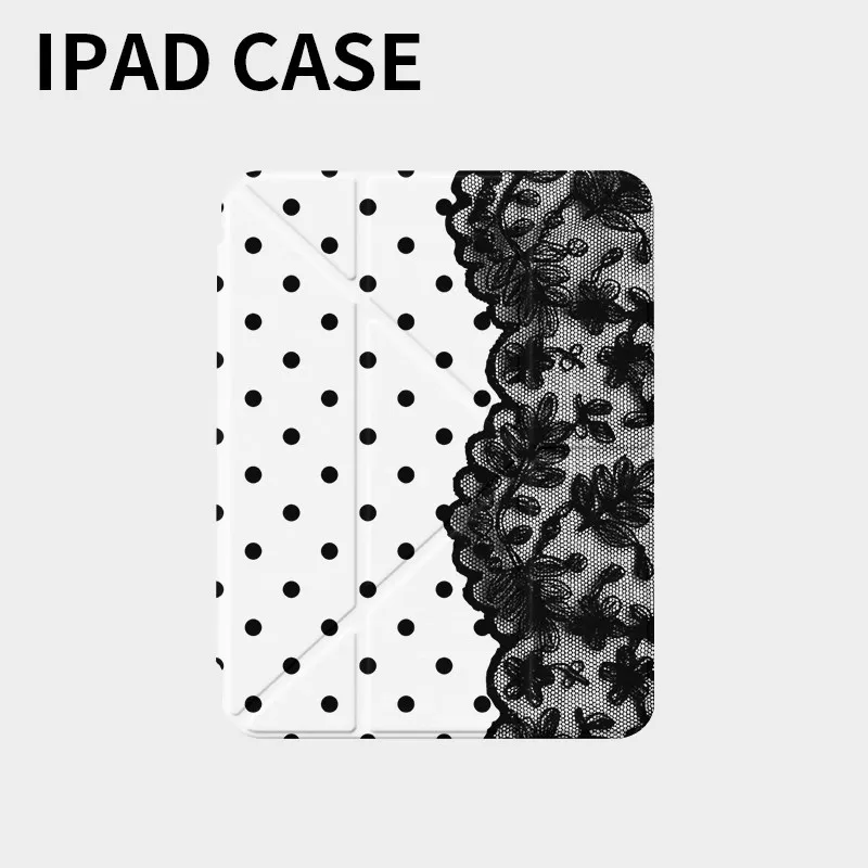 Black Polka Dots Lace ins Y2K Tablet Case For iPad Pro 11 13 M2 M4 M3 10.2 5/6th 7/8/9/10/11th Mini 6 7 Air 1 2 3 4 5 6 Cover