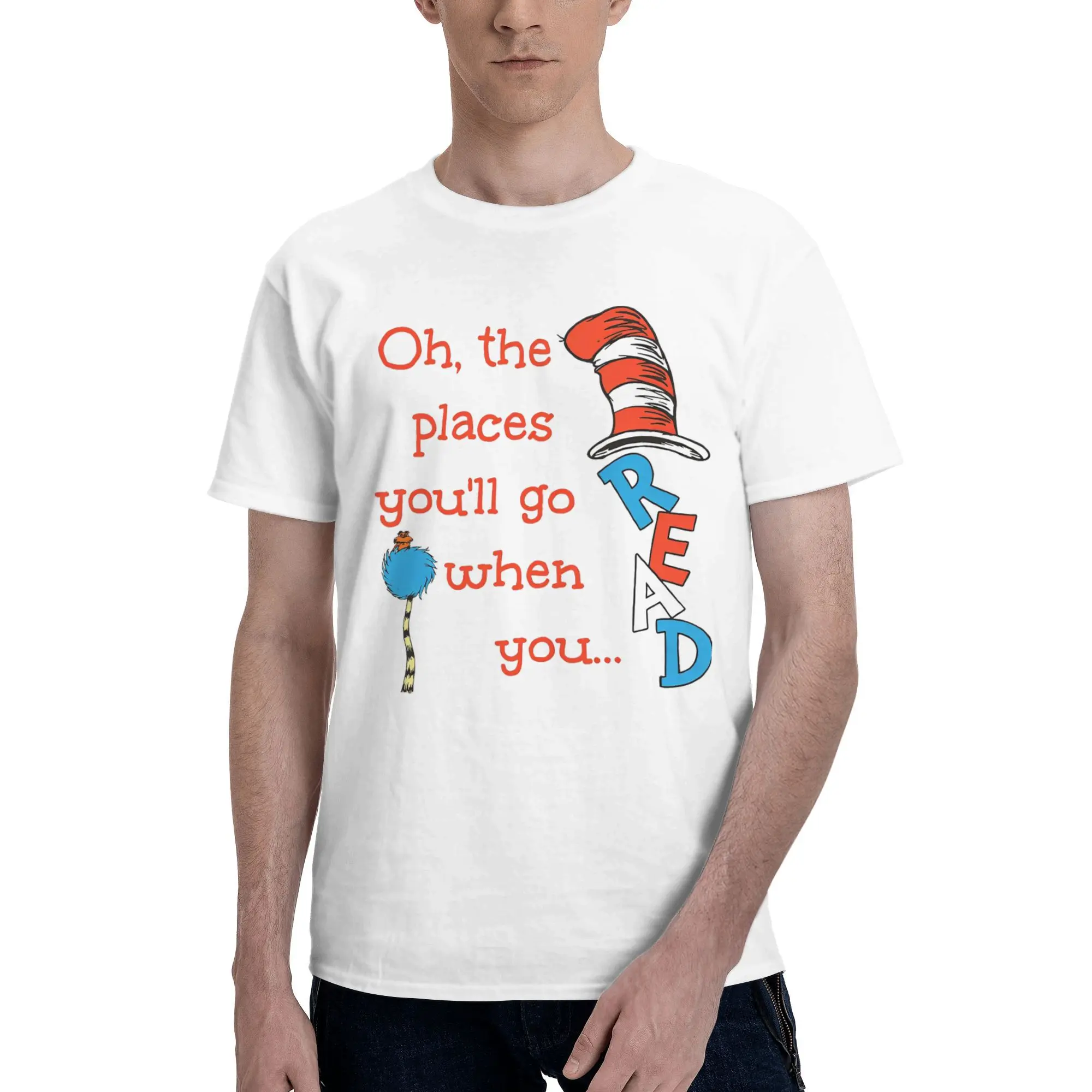 Cool One Thing Is Read Learning T-Shirt for Men Round Collar Cotton T Shirts  Dr. Seuss Short Sleeve Tees Original Tops