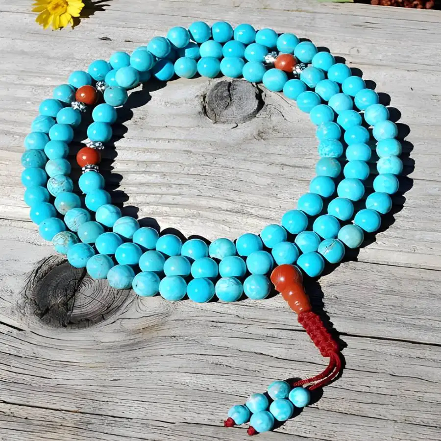 

8mm Turquoise 108 Buddha Beads Bracelet Women Jewelry Yoga Sacred Natural stone zazen Tibetan Gemstone Bodhi Japa Meditation
