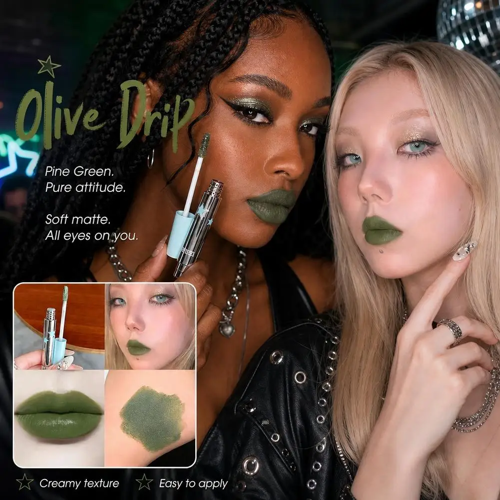 1pc Mist Matte Lip Glaze Punk Green Lip Gloss Matte Velvet Lip Mud Long-lasting Not Easy to Sticky Lip Gloss Peach Pink Lipstick