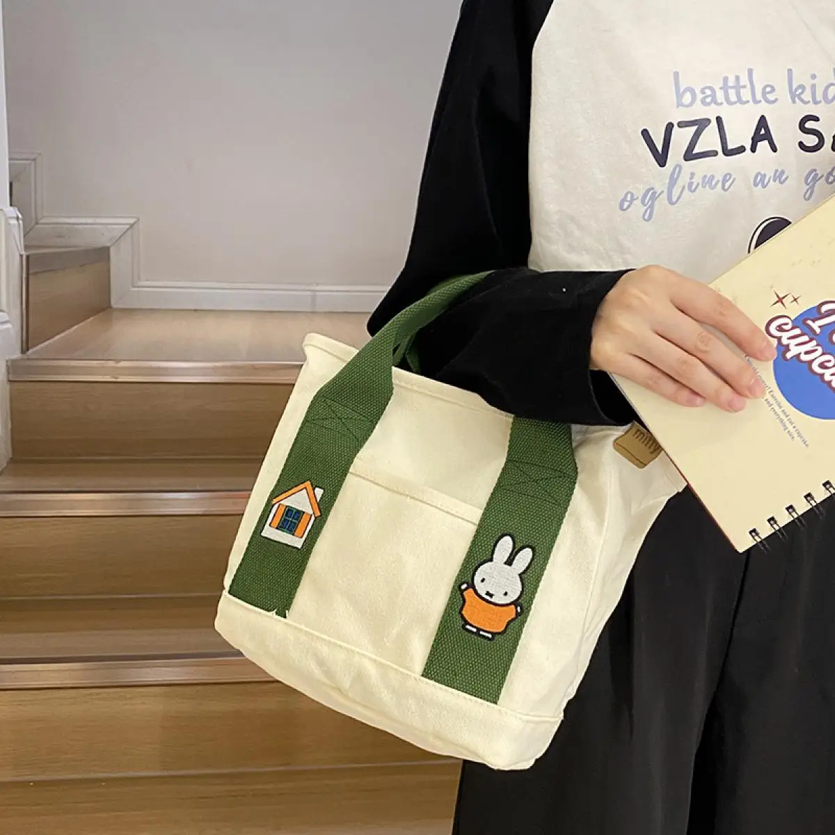 ميفي أرنب Kawaii الكرتون قماش سعة كبيرة واحدة الكتف حقيبة يد نمط جديد لطيف أنيمي حقيبة سفر محمولة