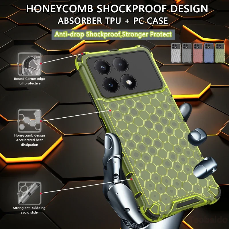 

Защитный чехол с сотовым рисунком для Redmi K70 E K60 Pro K50 Ultra Note 13 4G чехол Turbo 3, противоударный защитный чехол с четырьмя углами