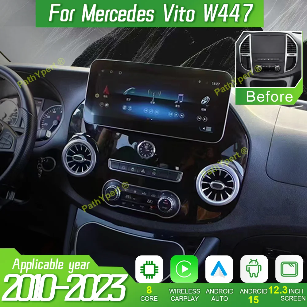 

Clock Style 12.3"Car Radio For Mercedes Vito W447 2010-2023 Android 15 Multimedia Player Wireless CarPlay Auto BT GPS Navigation